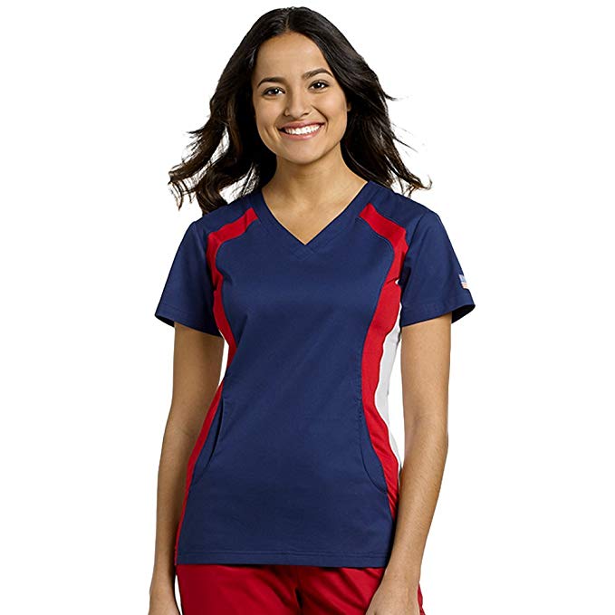 White Cross Red, White, & Blue Contrast Top - Company Store Uniforms